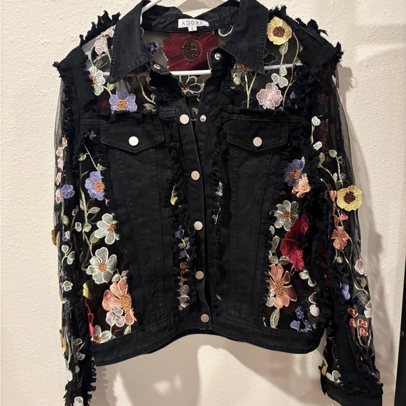 Adore Black Floral Embroidered Jean Jacket - Picture 2 of 9